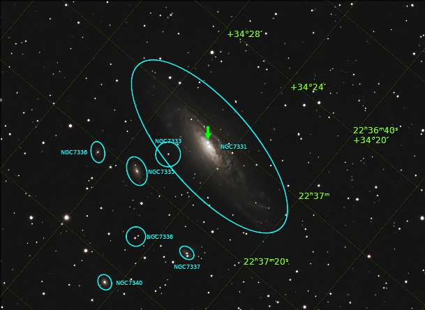 NGC7331 mit Supernova SN2025rbs (11.6mag, annotiert)